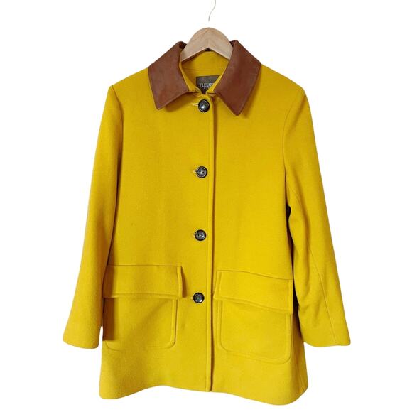 FLEURETTE Wool Barn Coat Jacket Yellow Contrast Collar Pockets USA Medium NWT - Picture 8 of 9